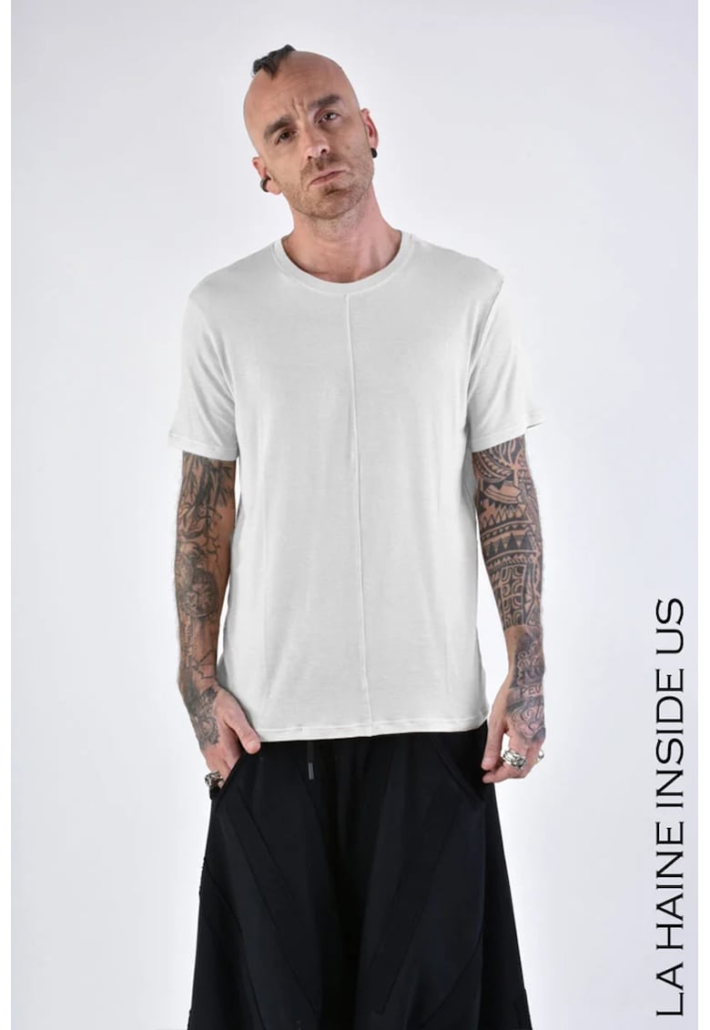 Tricou transparent regular fit cu guler rotund - Alb