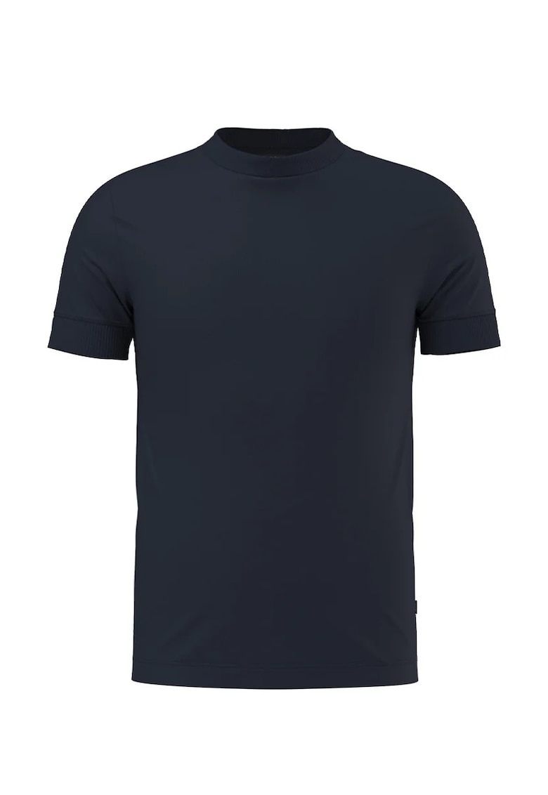 Tricou regular fit cu elastic la maneci - Albastru inchis