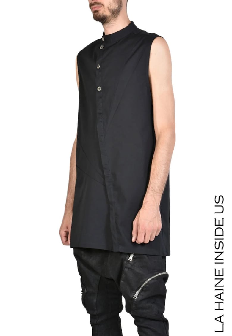 cămașă lungă - supradimensionată - fără mâneci și închidere asimetrică