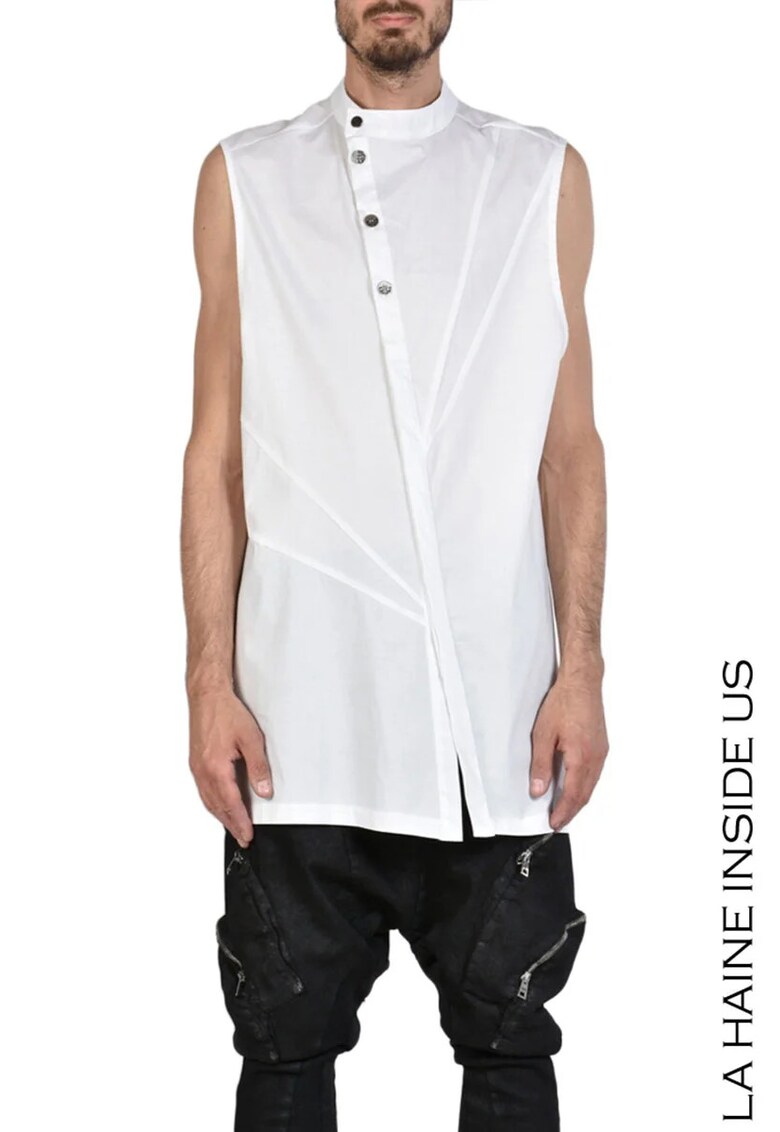 cămașă lungă - supradimensionată - fără mâneci și închidere asimetrică