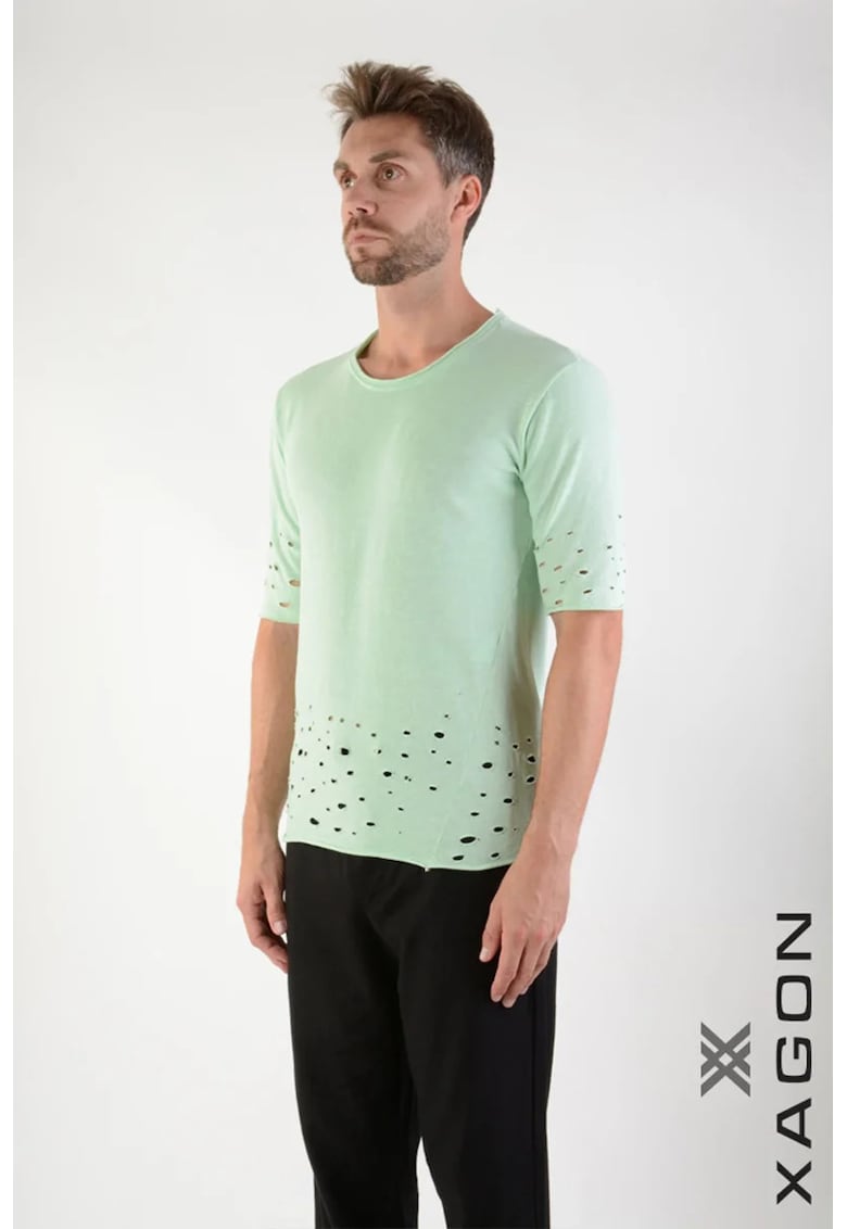 Tricou regular fit cu detalii damage la mâneci și talie