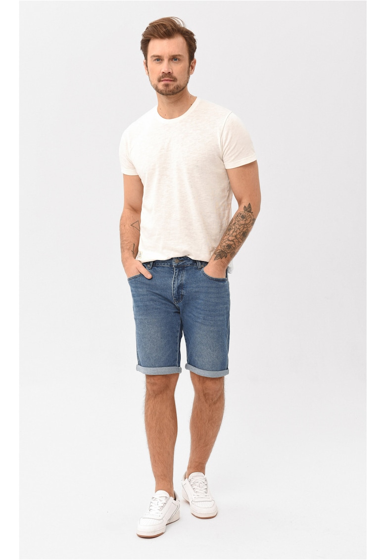 Blugi scurti pentru barbati - E-Mear - Comfort Fit - albastru