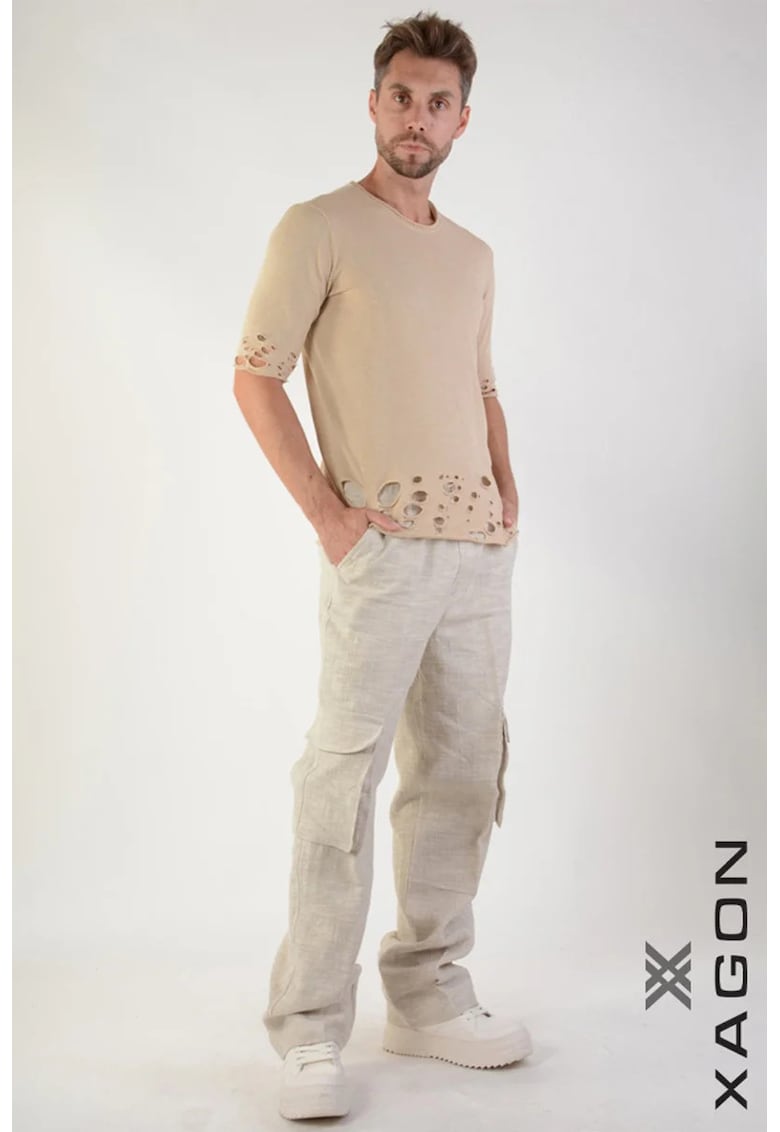 Tricou regular fit cu detalii damage la mâneci și talie