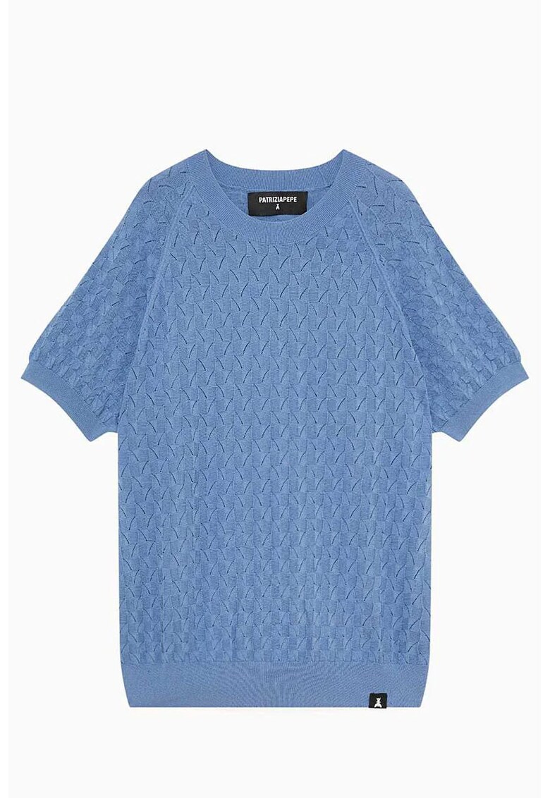 Tricou cu mânecă scurtă și material texturat - Albastru