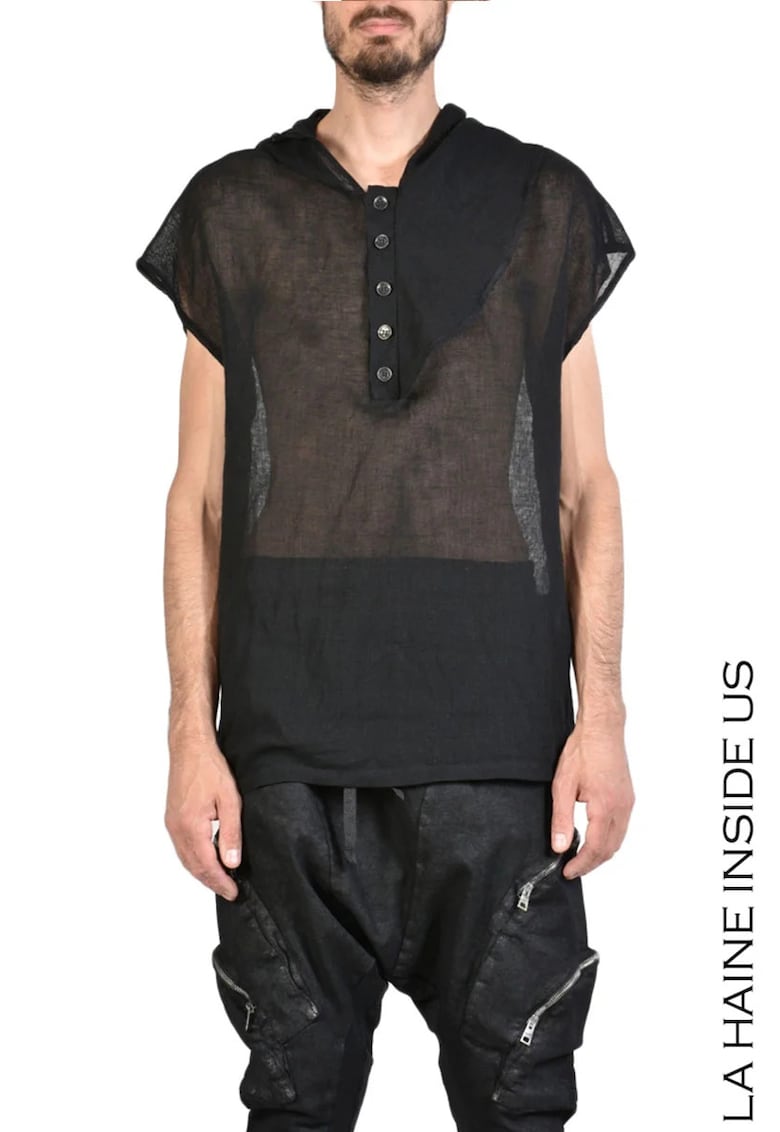 Tricou de vară ușor transparent asimetric fără mâneci