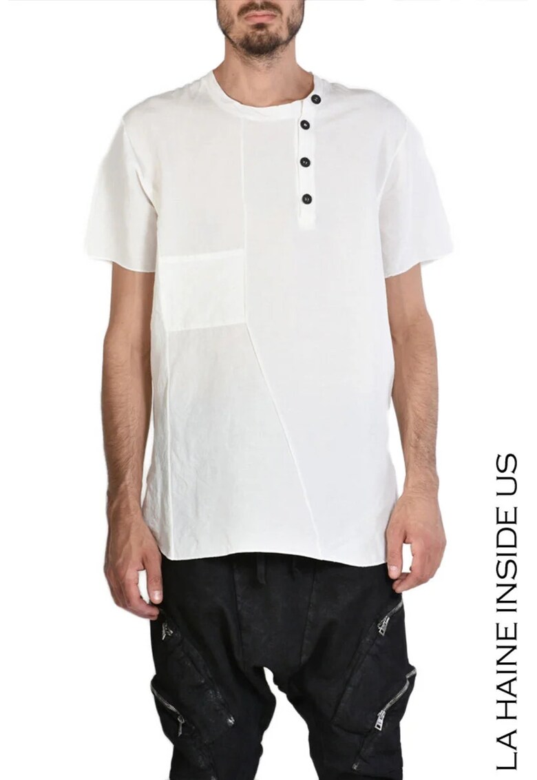 Tricou de vară oversize din in asimetric - Alb