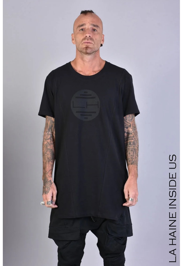 Tricou oversize din bumbac cu fermoare laterale și imprimeu frontal