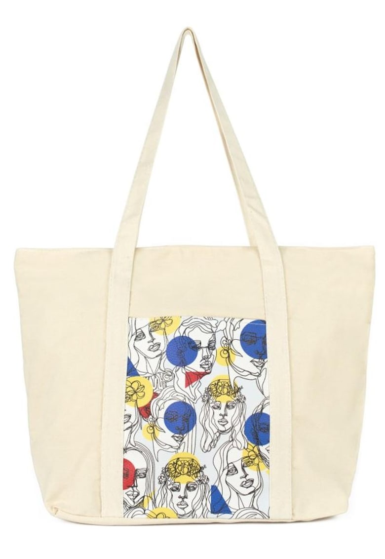 Geanta dama Shopper - bej - dimensiune unica - foarte incapatoare - cu un motiv grafic Geanta dama Shopper - bej - dimensiune unica - foarte incapatoare - cu un motiv grafic