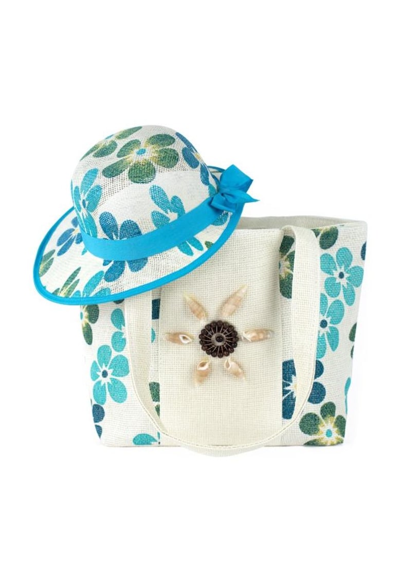 Set de geanta cu imprimeu floral si palarie