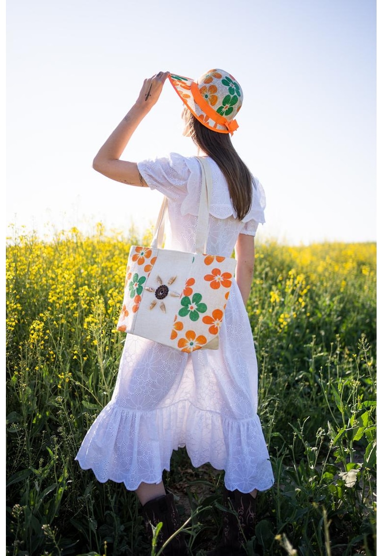 Set de geanta cu imprimeu floral si palarie