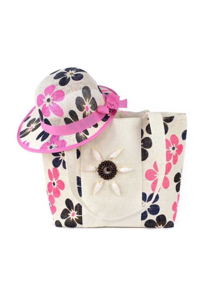 Set de geanta cu imprimeu floral si palarie