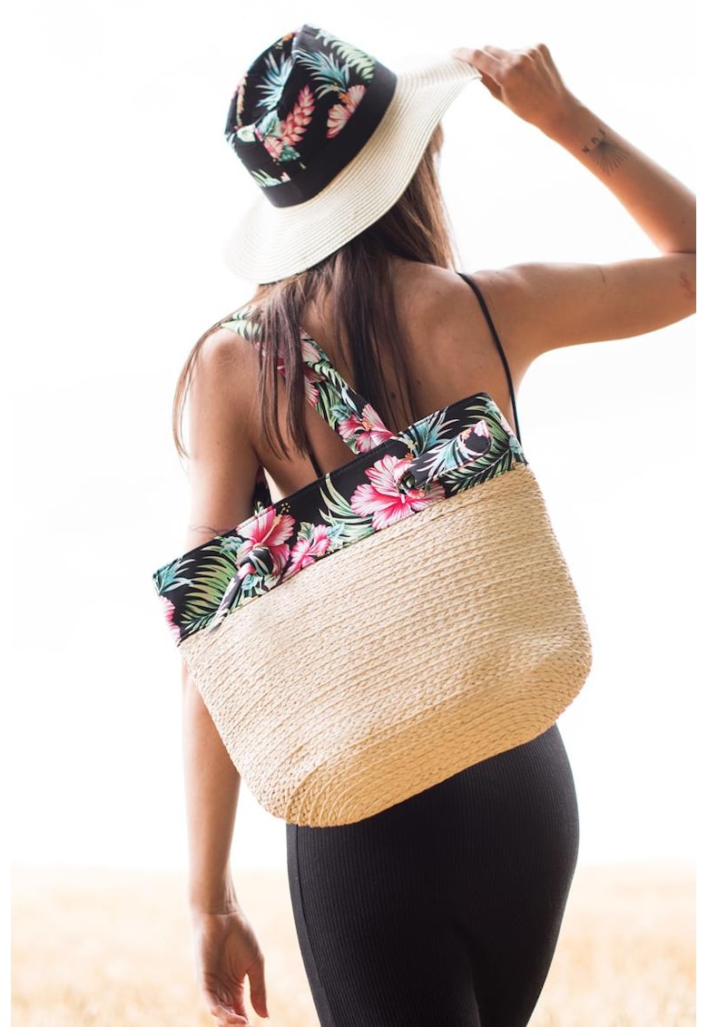 Geanta de paie cu imprimeu tropical