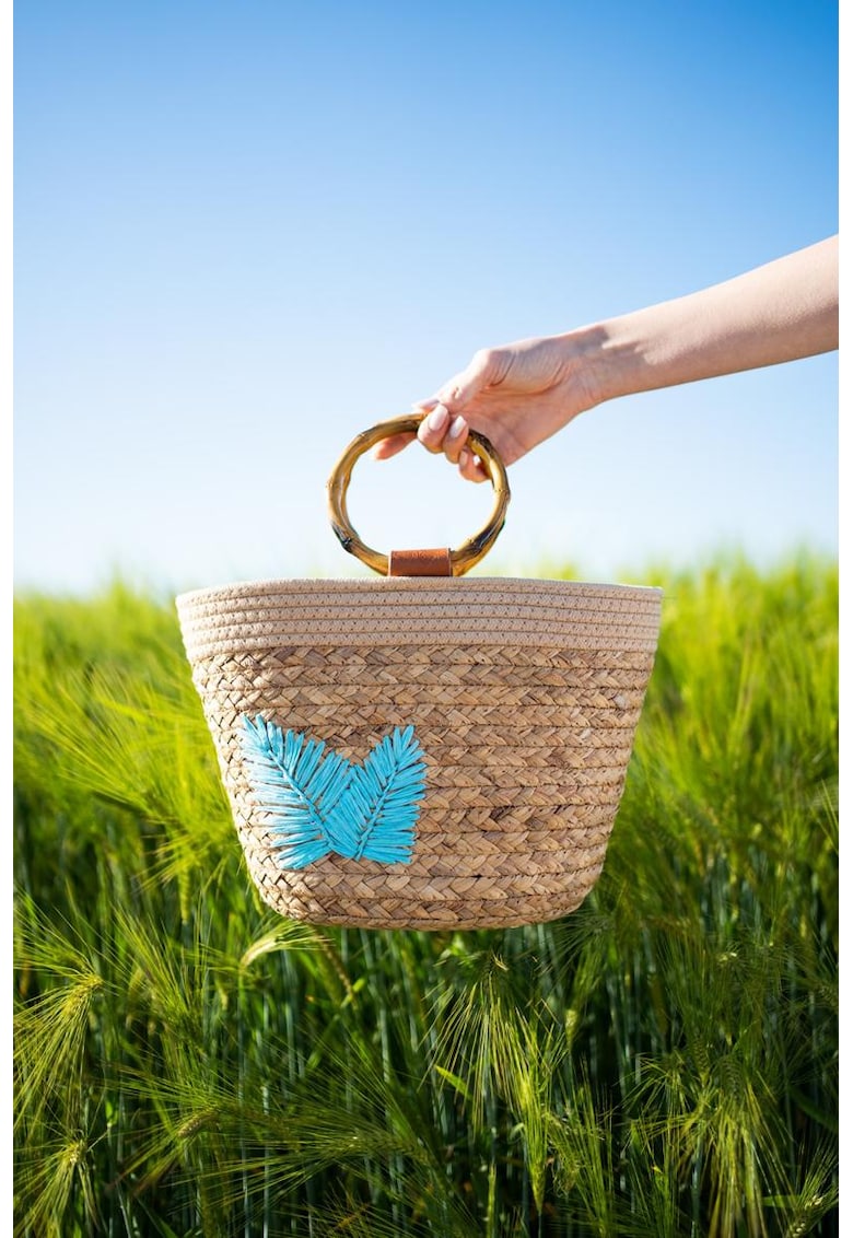 Geanta bucket din paie - cu aspect impletit Matera