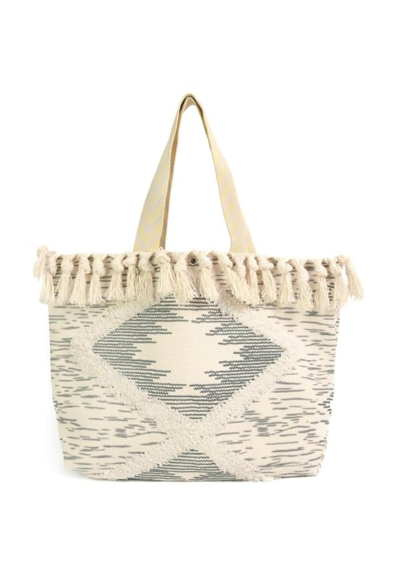 Geanta  model Bonatti - bej - material poliester - dimensiune unica - design aztec cu franjuri