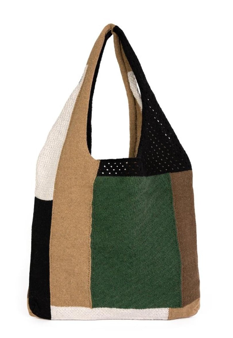 Geanta tote cu design colorblock si segmente crosetate Yuma