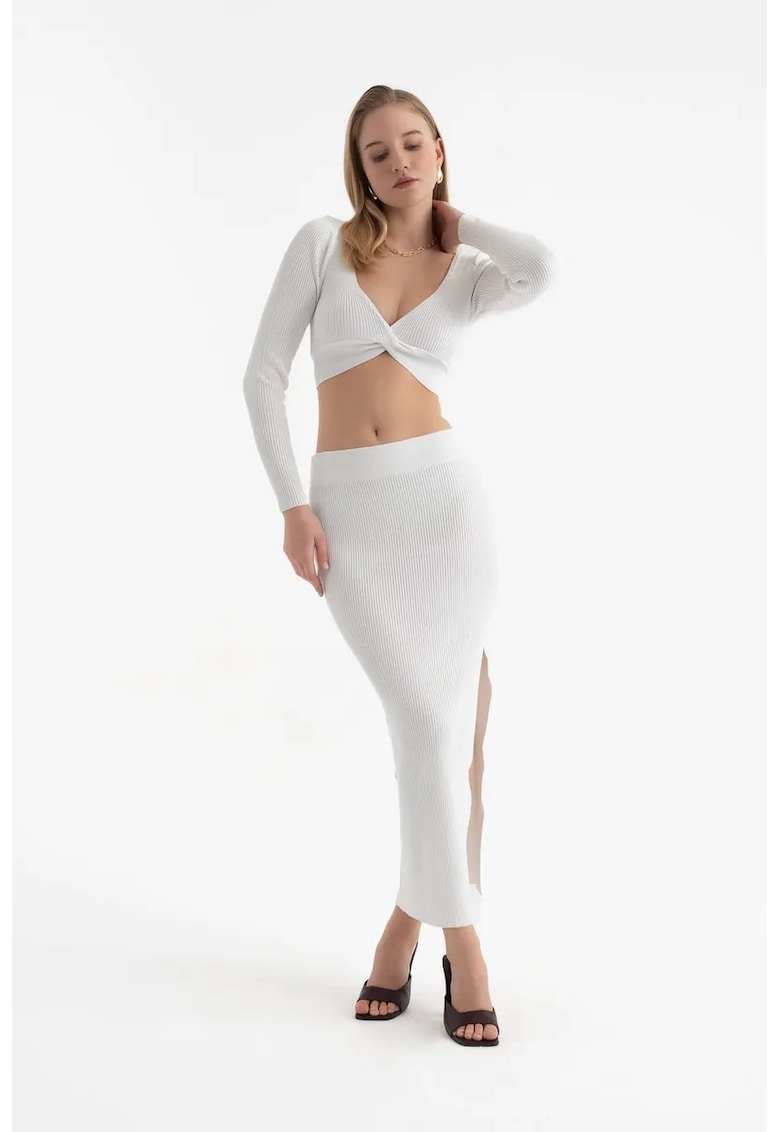 Compleu dama - set 2 piese - fusta maxi - alb - textil