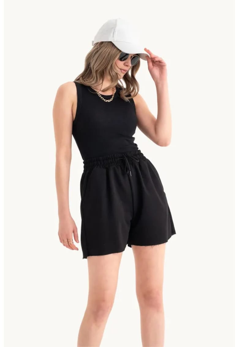 Compleu dama - Top si Pantaloni Scurti - Negru - Jerseu