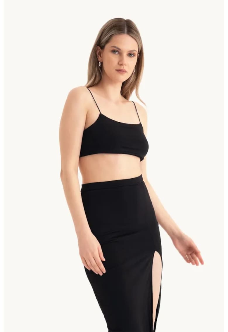 Compleu dama - top scurt - fusta maxi - negru - jerseu