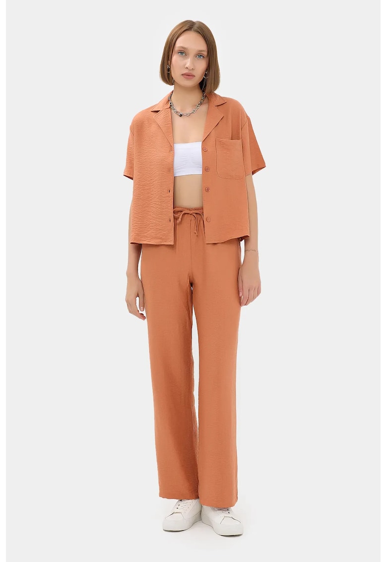 Compleu dama camasa cu maneca scurta - portocaliu - textil