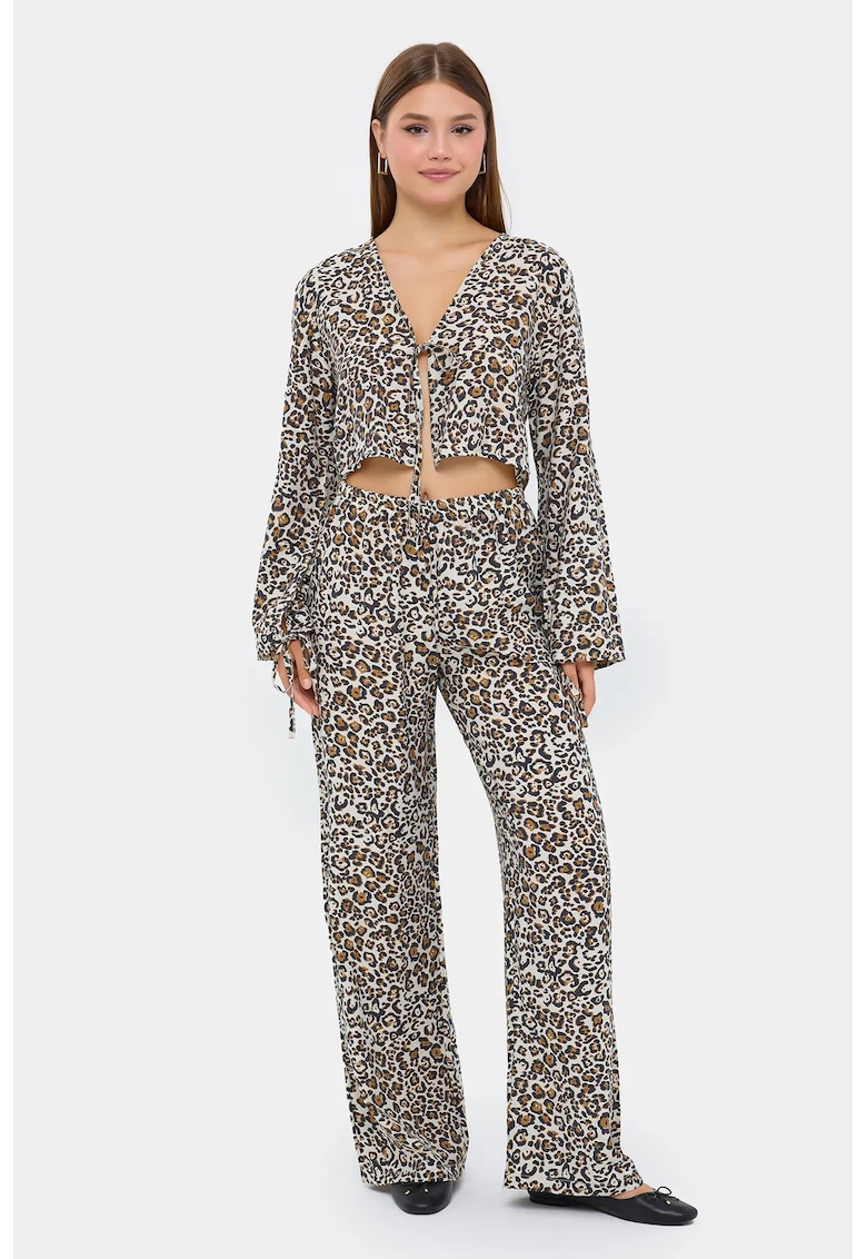 Compleu dama - imprimeu animal - decolteu in V - multicolor - viscoza si nailon