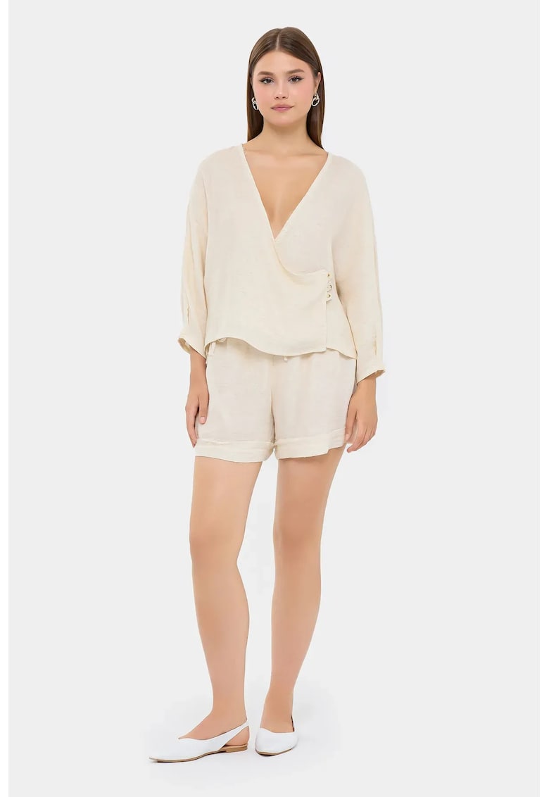 Set compleu dama - bluza cu maneca lunga si pantaloni - bumbac - bej