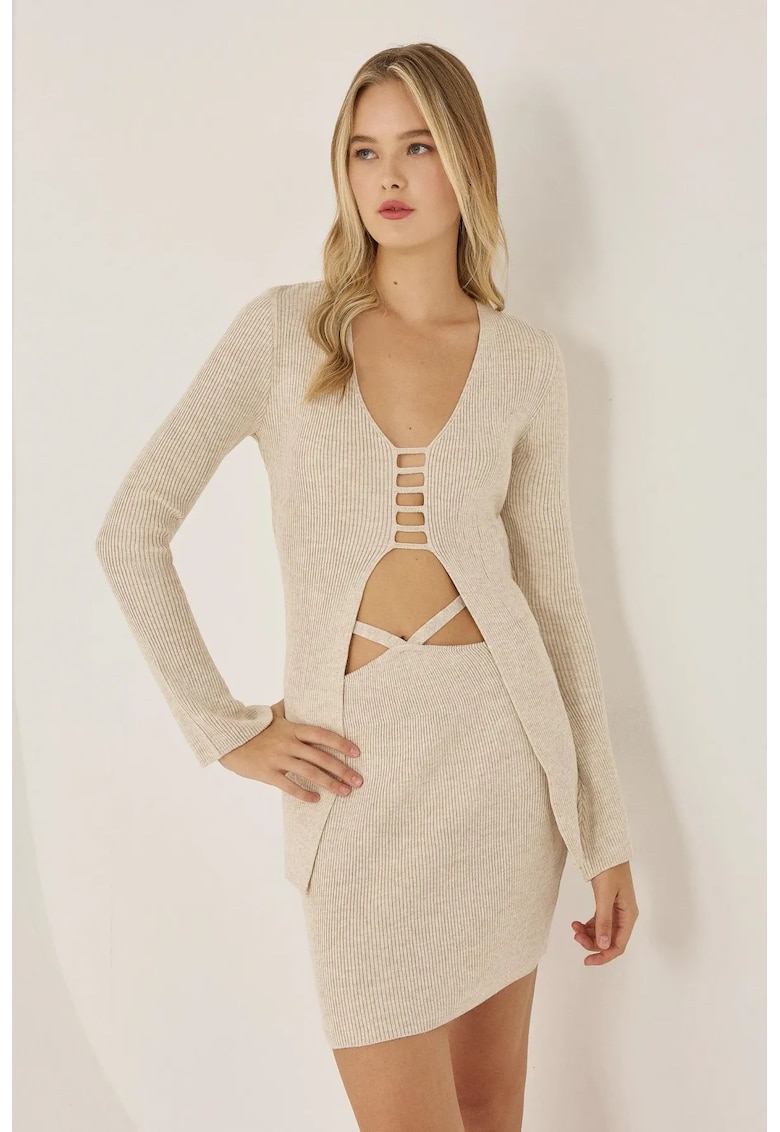 Compleu dama - doua piese - slim - bej - tricot