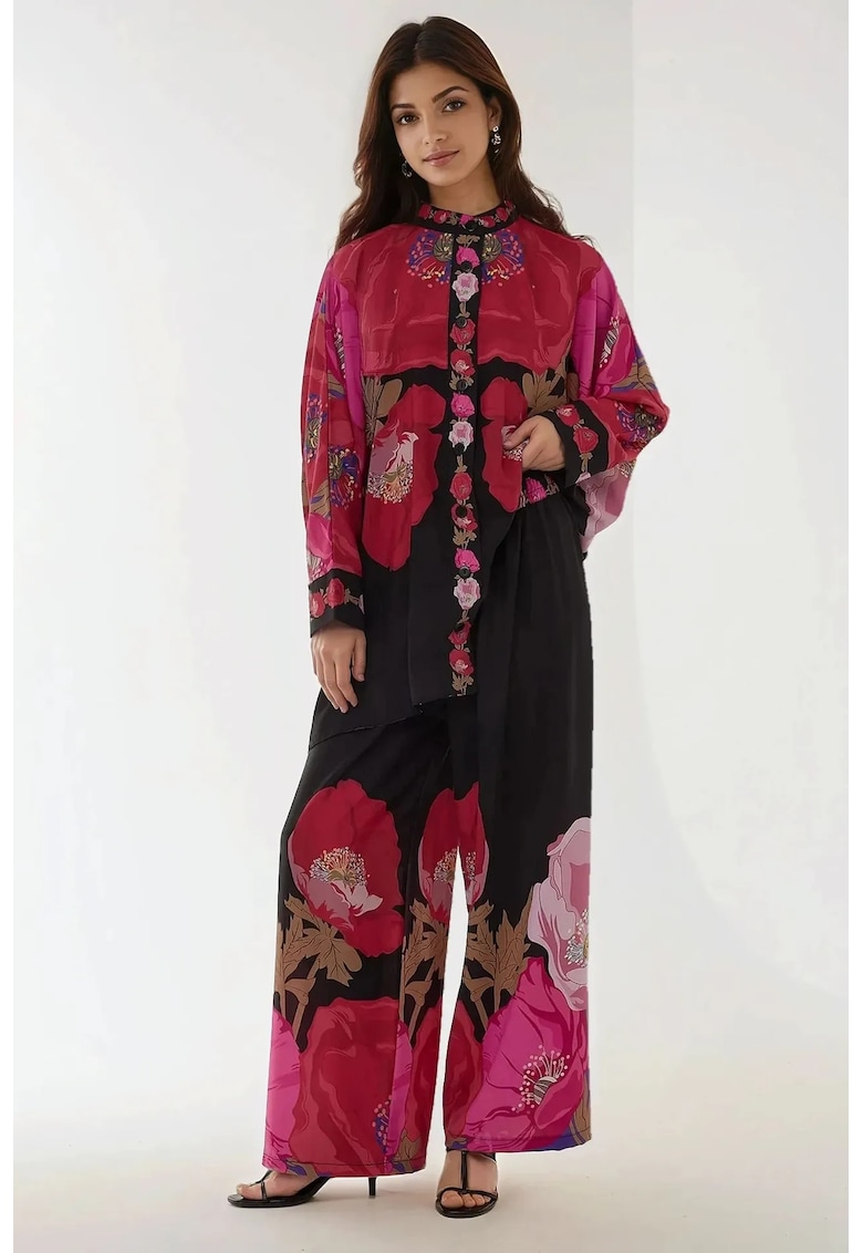 Compleu dama - pantaloni cu talie inalta - rosu - textil