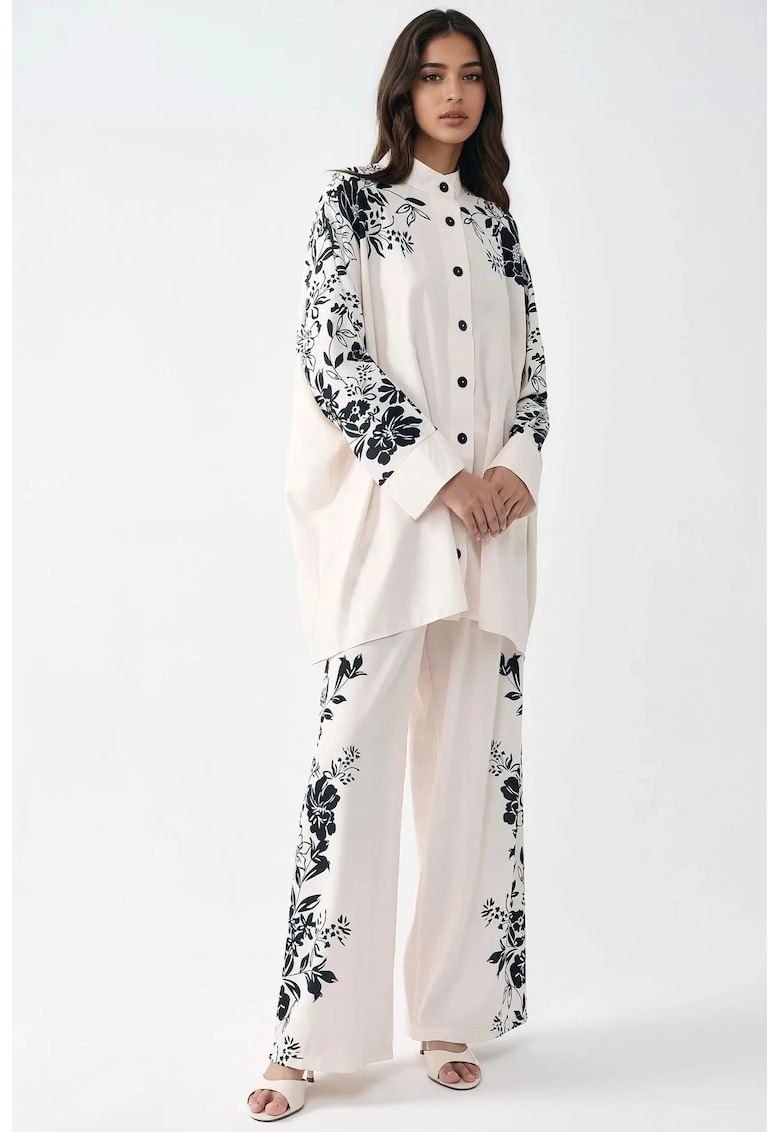 Compleu dama - supradimensionat - guler rotund - alb - textil