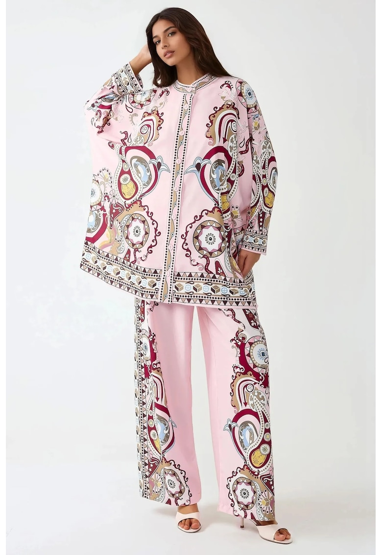 Compleu dama - talie inalta - roz - textil
