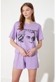 Trendyol Rövid mintás pizsama felirattal női