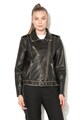 Pepe Jeans London Jacheta biker de piele sintetica, cu text pe partea din spate Alicia Femei