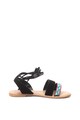 SUPERDRY Sandale de piele intoarsa cu barete infasurabile si detaliu cu margele Talaia Femei