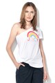 Juicy Couture Tricou cu decolteu pe un umar si imprimeu frontal Rainbow Femei