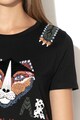 DESIGUAL Tris modáltartalmú aszimmetrikus póló, Fekete női