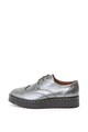 Trussardi Pantofi Brogue de piele cu aspect metalizat, talpa wedge si tinte Femei