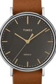 Timex Овален часовник с кожена каишка Мъже