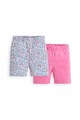 JoJo Maman Bebe Set 2 perechi de pantaloni scurti, fete, uni si imprimeu floral, Roz/Alb/Albastru Fete