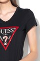 GUESS JEANS Тениска с шпиц деколте, декоративни камъни и лого Жени