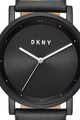 DKNY Ceas analog rotund, cu o curea cu model logo Femei