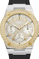 GUESS Ceas analog cu functii multiple, decorat cu cristale Femei