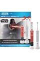 Oral-B Set Family Periuta de dinti electrica copii + adult Oral B Vitality D100 Star Wars+ Vitality D100 Sensi Ultra Thin, 2 capete Fete