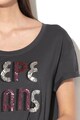 Pepe Jeans London Tricou cu imprimeu logo si aplicatii din paiete Sabine Femei