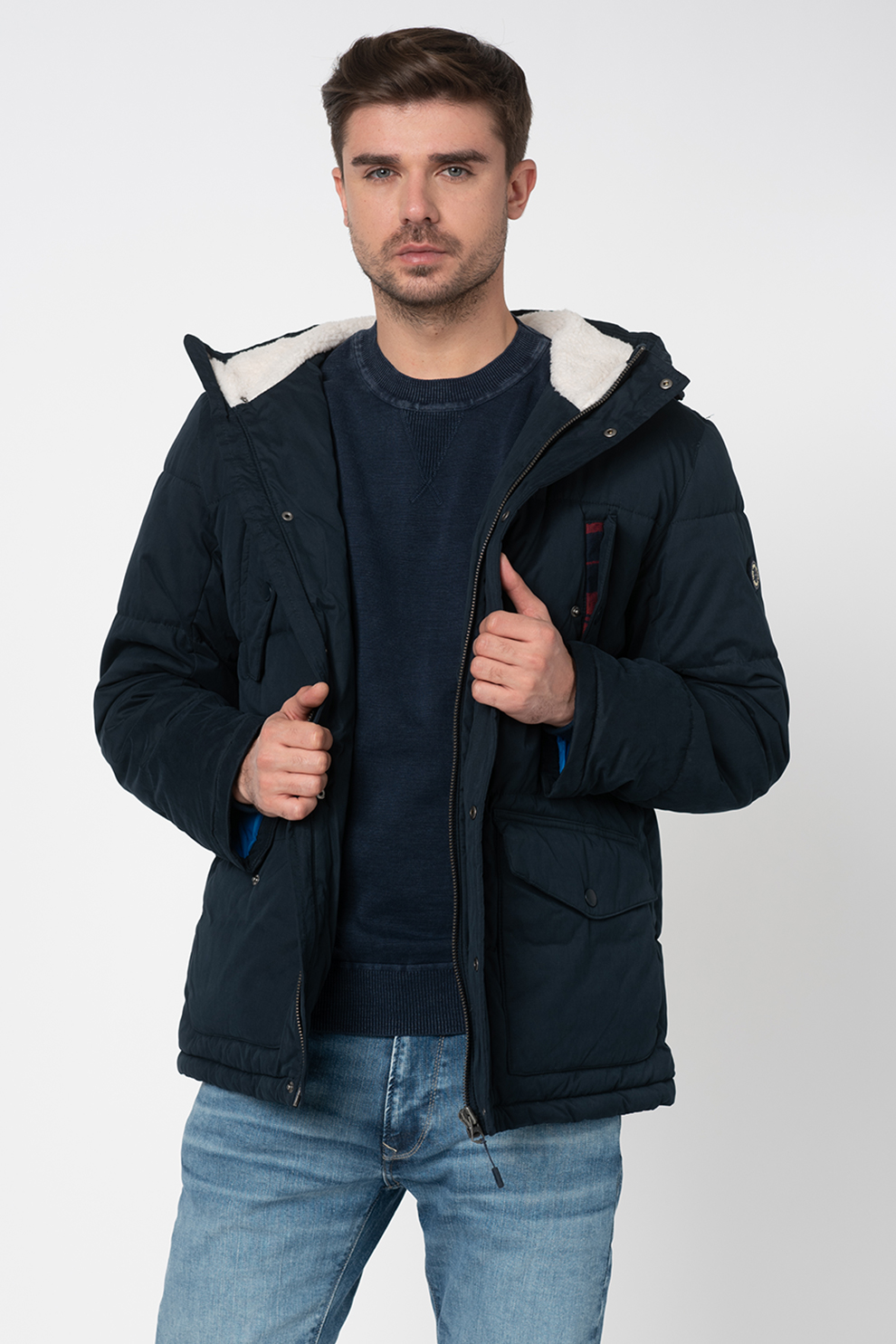 Pepe Jeans London Jacheta parka cu gluga cu captuseala din material teddy Richard Barbati