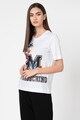 Love Moschino Tricou cu imprimeu grafic, logo si decolteu la baza gatului Femei