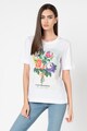 Love Moschino Tricou cu decolteu la baza gatului si imprimeu floral Femei