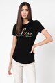 Love Moschino Tricou cu broderie logo si motive florale Femei