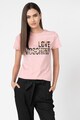 Love Moschino Tricou cu imprimeu logo si decolteu la baza gatului Femei