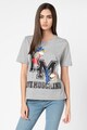 Love Moschino Tricou cu imprimeu grafic, logo si decolteu la baza gatului Femei