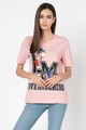 Love Moschino Tricou cu imprimeu grafic, logo si decolteu la baza gatului Femei