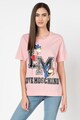 Love Moschino Tricou cu imprimeu grafic, logo si decolteu la baza gatului Femei